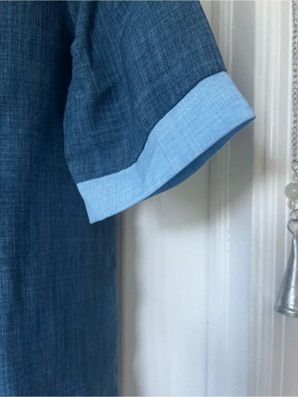 Two-Tone Blue Short-Sleeve Blouse - Picture 5 of 6